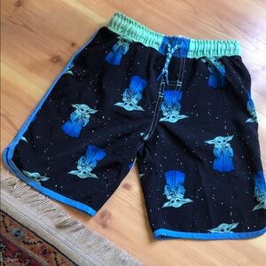 Kids Star Wars Yoda Character Swim Shorts - Black & Teal